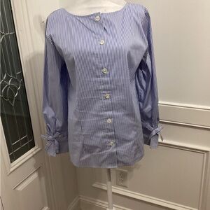 Blue Striped Long Sleeve Button Down Back Blouse By TALBOTS